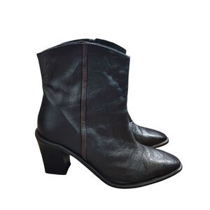 Free People Womens 90s Minimal Leather Ankle Boots Black Block Heel US 11 EU 41